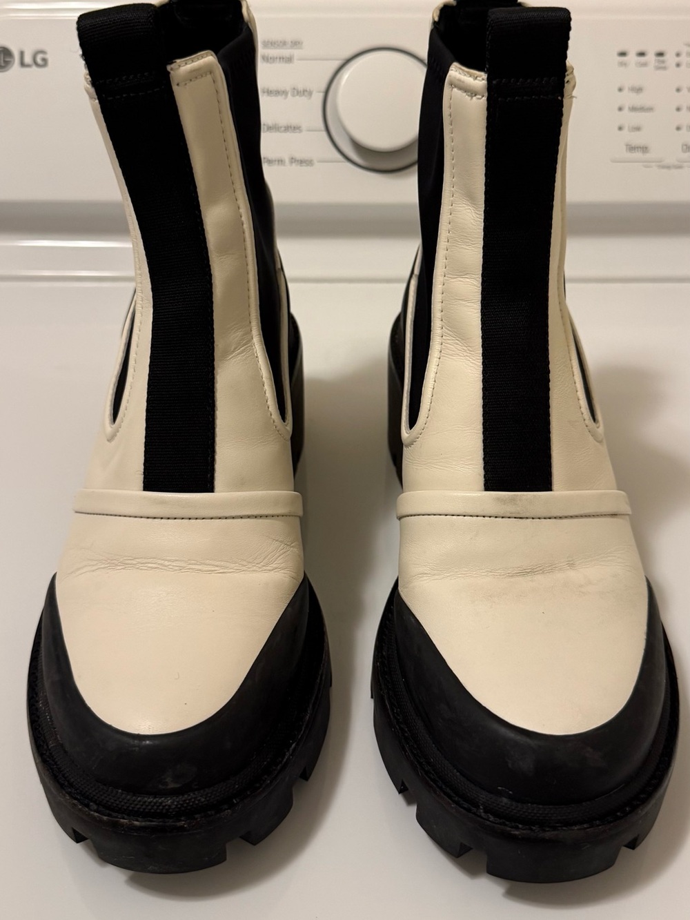 Tory Burch Black and Cream Slip-On Chelsea Boots